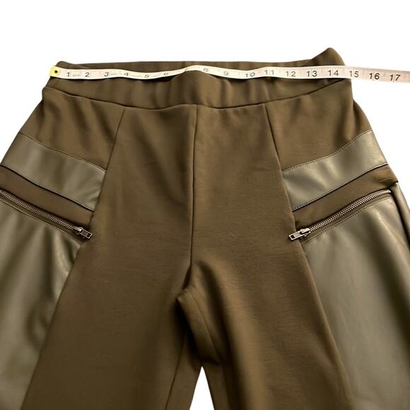 Forever 21 XL Olive Green Knit Pants w Faux Leather Insets - Picture 7 of 10